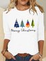 Chemisiers1 Décontracté Printemps / Automne Sapin de Noël Meilleure vente Manches Longues Col Rond en Mélangé de Coton Régulier Élasticité moyenne pour Femmes