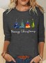 Chemisiers1 Décontracté Printemps / Automne Sapin de Noël Meilleure vente Manches Longues Col Rond en Mélangé de Coton Régulier Élasticité moyenne pour Femmes