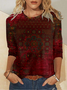 T-shirts Femmes Décontracté Ethnique Printemps / Automne Micro-élasticité Quotidien Ample Jersey Col Rond Régulier