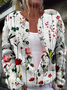 Col Rond Manches Longues Épaissi Floral Blouson pour Femmes