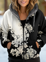 Sweat-shirt à Capuche Manches Longues Épaissi Floral Blouson pour Femmes