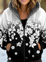 Sweat-shirt à Capuche Manches Longues Épaissi Floral Blouson pour Femmes