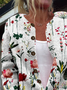 Col Rond Manches Longues Épaissi Floral Blouson pour Femmes