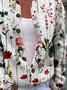 Col Rond Manches Longues Épaissi Floral Blouson pour Femmes