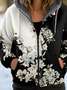 Sweat-shirt à Capuche Manches Longues Épaissi Floral Blouson pour Femmes