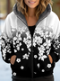 Sweat-shirt à Capuche Manches Longues Épaissi Floral Blouson pour Femmes