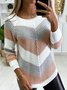 Pulls Femmes Géométrique Décontracté Printemps / Automne Col V Micro-élasticité Ample Manches Longues Fil/fil de laine Droit