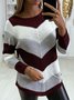 Pulls Femmes Géométrique Décontracté Printemps / Automne Col V Micro-élasticité Ample Manches Longues Fil/fil de laine Droit