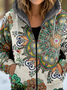Sweat-shirt à Capuche Manches Longues Épaissi Floral Blouson pour Femmes