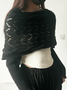 Pulls Boho Plain Printemps / Automne Acrylique Micro-élasticité Coupe Régulière Manches Longues O-Ligne À Épaules Dénudées pour Femmes