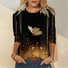 T-shirts Décontracté Printemps / Automne Papillon Micro-élasticité Quotidien Col Rond Régulier Droit Régulier pour Femmes