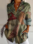 Chemises Femmes Rétro Floral Printemps / Automne Boutonné Aucune élasticité Quotidien Manches Longues Droit Col de Chemise
