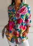 Chemises Femmes Rétro Floral Printemps / Automne Boutonné Aucune élasticité Quotidien Manches Longues Droit Col de Chemise