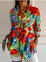 Chemises Femmes Rétro Floral Printemps / Automne Boutonné Aucune élasticité Quotidien Manches Longues Droit Col de Chemise