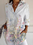 Chemises Femmes Décontracté Floral Printemps / Automne Polyester Ample Manches Longues Droit Régulier Col de Chemise