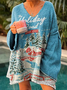 Sweat-shirts Décontracté Floral Printemps / Automne Col V Quotidien Noël Manches Longues Mi-long Régulier pour Femmes