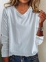 T-shirts Décontracté Plain Printemps / Automne Col V Micro-élasticité Quotidien Ample Jersey Manches Longues pour Femmes