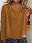 T-shirts Décontracté Plain Printemps / Automne Col V Micro-élasticité Quotidien Ample Jersey Manches Longues pour Femmes