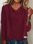 T-shirts Décontracté Plain Printemps / Automne Col V Micro-élasticité Quotidien Ample Jersey Manches Longues pour Femmes
