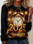 T-shirts Femmes Décontracté Printemps / Automne Imprimé de Lettre Motif Micro-élasticité Jersey Col Rond Régulier Droit Régulier