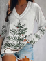 T-shirts Femmes Décontracté Printemps / Automne Noël Col V Quotidien Jersey Manches Longues Mi-long Régulier