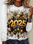 T-shirts Femmes Décontracté Printemps / Automne Imprimé de Lettre Motif Micro-élasticité Jersey Col Rond Régulier Droit Régulier
