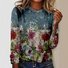T-shirts Décontracté Floral Printemps / Automne Micro-élasticité Ample Manches Longues Col Rond le Jour de la Saint-Valentin Régulier pour Femmes