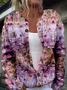 Cardigans Ethnique Floral Printemps / Automne Micro-élasticité Vacances Ample Manches Longues Régulier Droit pour Femmes