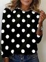 T-shirts Femmes Pois Polka Décontracté Printemps / Automne Micro-élasticité Quotidien Manches Longues Régulier Droit Régulier