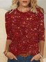 T-shirts Femmes Géométrique Décontracté Printemps / Automne Micro-élasticité Quotidien Manches Longues Col Rond Brillant Régulier