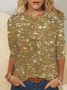 T-shirts Femmes Géométrique Décontracté Printemps / Automne Micro-élasticité Quotidien Manches Longues Col Rond Brillant Régulier