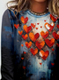 T-shirts Décontracté Printemps / Automne Coeur/cordé Micro-élasticité Ample Jersey Manches Longues Régulier Régulier pour Femmes