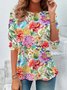 T-shirts Femmes Décontracté Floral Printemps / Automne Quotidien Ample Manches Longues Régulier Régulier Non