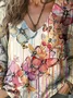 T-shirts Rayé Boho Printemps / Automne Polyester Col V Micro-élasticité Ample Régulier Régulier pour Femmes