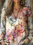 T-shirts Rayé Boho Printemps / Automne Polyester Col V Micro-élasticité Ample Régulier Régulier pour Femmes