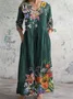 Femmes Floral Vert Col V Confortable Robe Maxi Décontracté