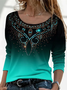 T-shirts Femmes Géométrique Décontracté Printemps / Automne Ample Jersey Col Rond Régulier Droit Régulier