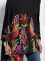 Chemisiers1 Femmes Décontracté Floral Printemps / Automne Micro-élasticité Ample Jersey Manches Longues Col Rond Régulier