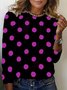 T-shirts Femmes Pois Polka Décontracté Printemps / Automne Micro-élasticité Quotidien Manches Longues Régulier Droit Régulier