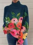Sweat-shirts Décontracté Floral Printemps / Automne Polyester Quotidien Ample Manches Longues Droit Régulier pour Femmes
