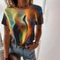 T-shirts Femmes Décontracté Bloc de Couleur Été Micro-élasticité Ample Jersey Col Rond Régulier Droit