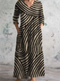Femmes Rayé Noir Col V Confortable Robe Maxi Rétro