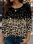 T-shirts Femmes Décontracté Printemps / Automne Motif Léopard Micro-élasticité Ample Manches Longues Col Rond Régulier Régulier