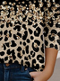 T-shirts Femmes Décontracté Printemps / Automne Motif Léopard Micro-élasticité Ample Manches Longues Col Rond Régulier Régulier