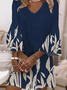 Femmes Géométrique Bleu Col V Confortable Mini Robe Décontracté