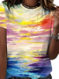 T-shirts Décontracté Bloc de Couleur Été Micro-élasticité Quotidien Ample Jersey Manches Courtes Régulier pour Femmes
