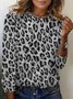T-shirts Femmes Décontracté Printemps / Automne Motif Léopard Micro-élasticité Quotidien Jersey Manches Longues Régulier Régulier