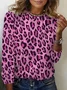 T-shirts Femmes Décontracté Printemps / Automne Motif Léopard Micro-élasticité Quotidien Jersey Manches Longues Régulier Régulier