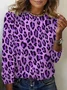 T-shirts Femmes Décontracté Printemps / Automne Motif Léopard Micro-élasticité Quotidien Jersey Manches Longues Régulier Régulier