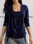 Chemisiers1 Femmes Pois Polka Décontracté Printemps / Automne Quotidien Ample Dentelle Jersey Manches Longues Col Rond